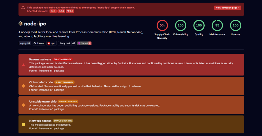 node-ipc npm Supply Chain Attack Stealer Backdoor